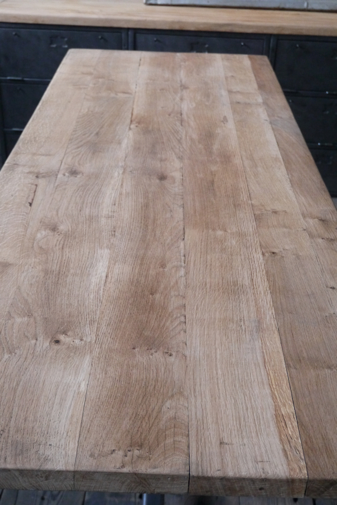 Table ou bureau metal industriel militaire plateau chene massif – Image 6