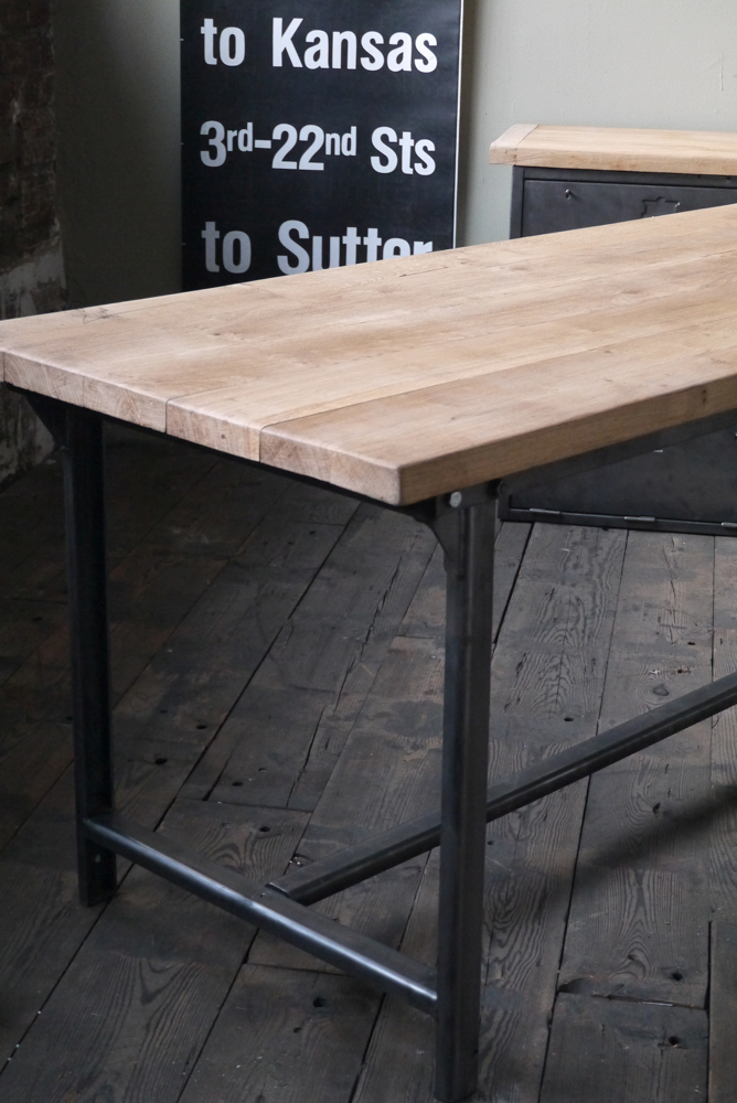 Table ou bureau metal industriel militaire plateau chene massif – Image 8