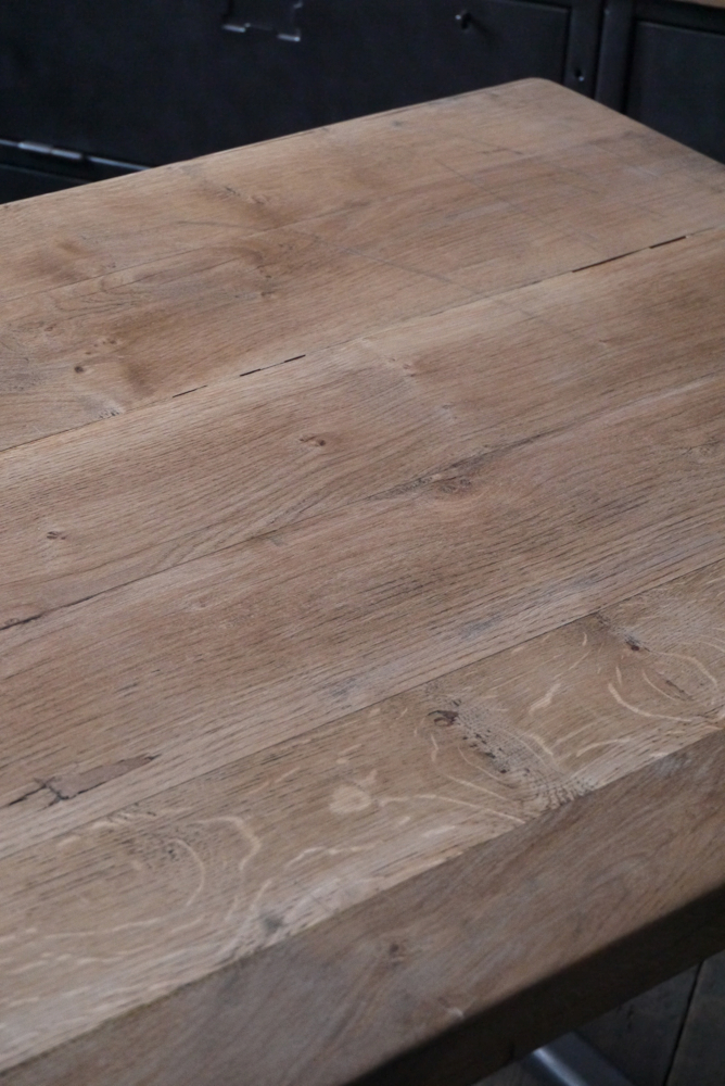 Table ou bureau metal industriel militaire plateau chene massif – Image 12