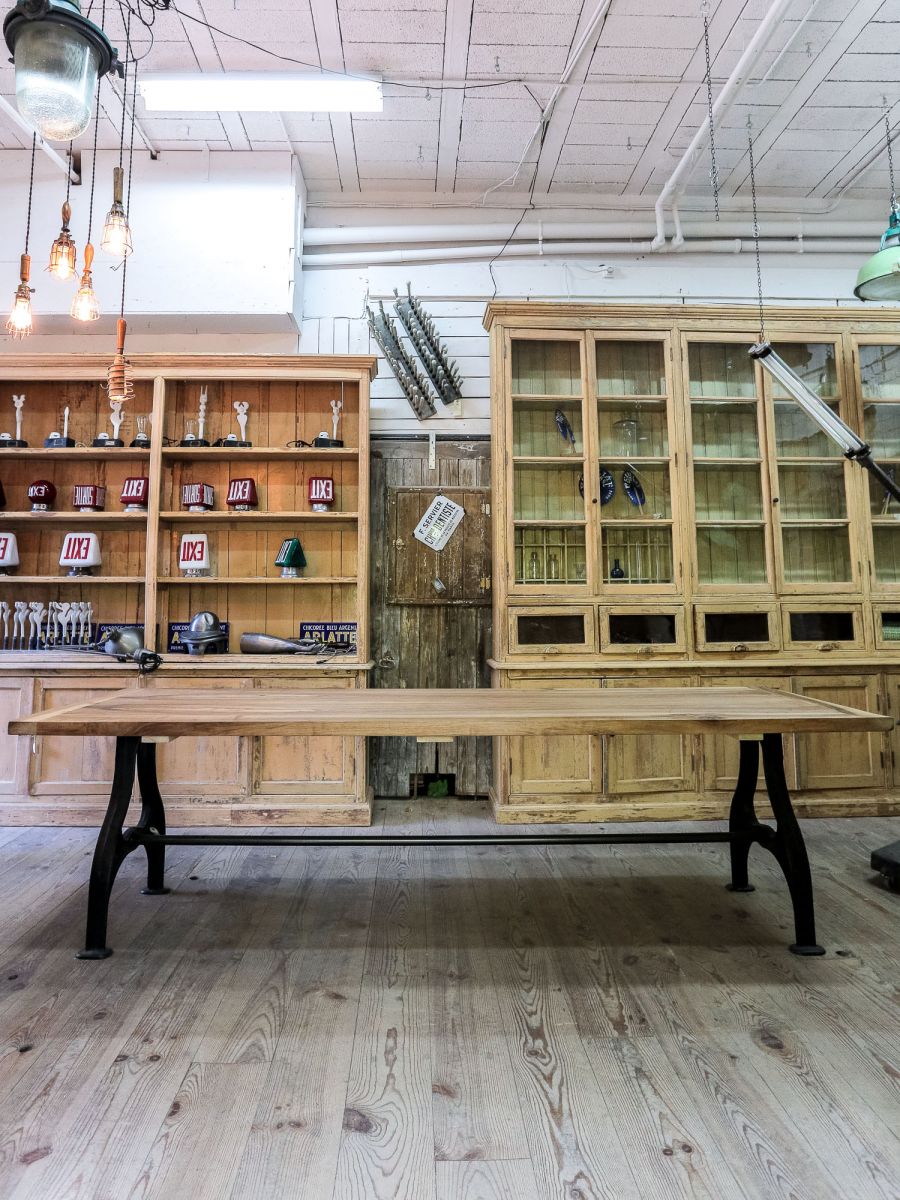 table industrielle plateau chene massif pietement fonte – Image 8