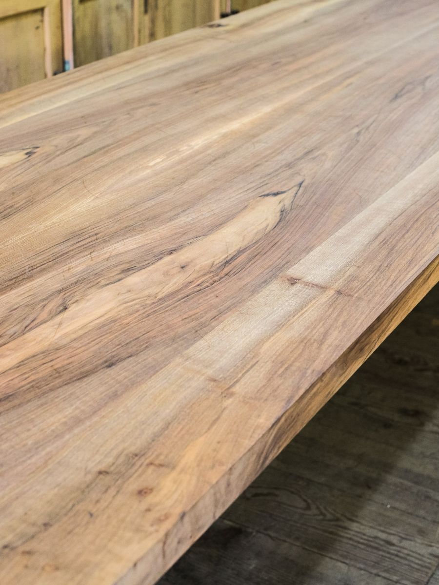 table industrielle plateau chene massif pietement fonte – Image 10