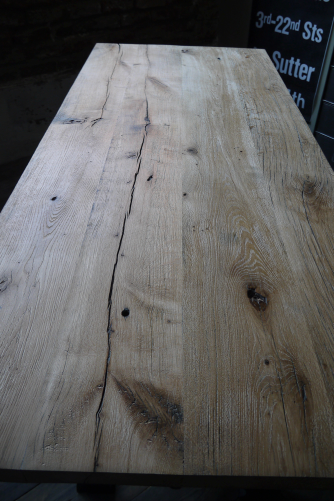 grande table industrielle plateau chene massif pietement fonte – Image 8