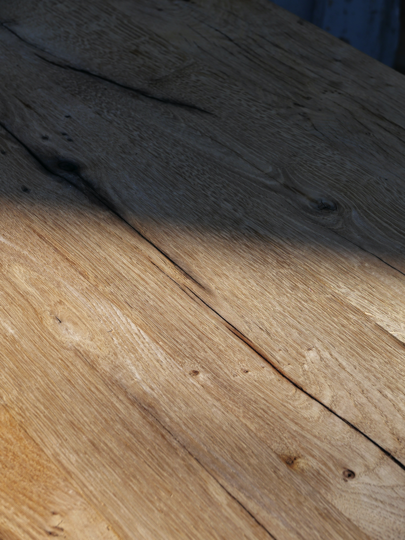 table industrielle plateau ancien chene massif pietement fonte americain – Image 13