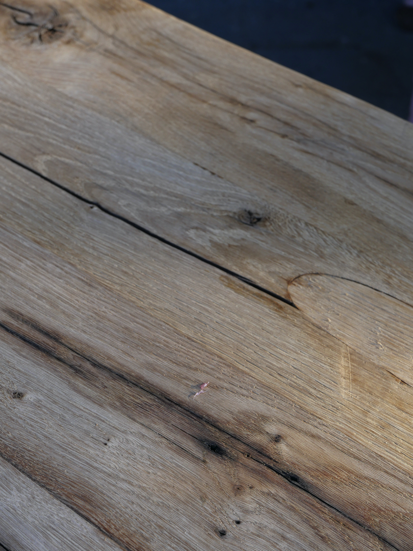 table industrielle plateau ancien chene massif pietement fonte americain – Image 14