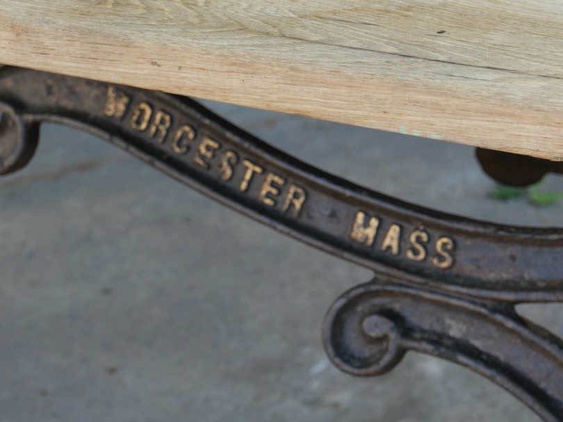 table industrielle plateau ancien chene massif pietement fonte americain – Image 17