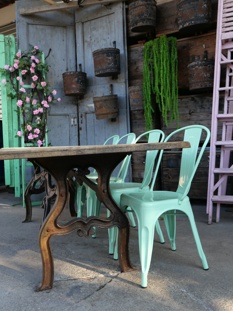 table industrielle plateau ancien chene massif pietement fonte americain – Image 19