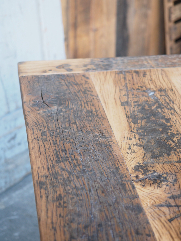 grande table industrielle plateau chene massif pietement fonte – Image 10