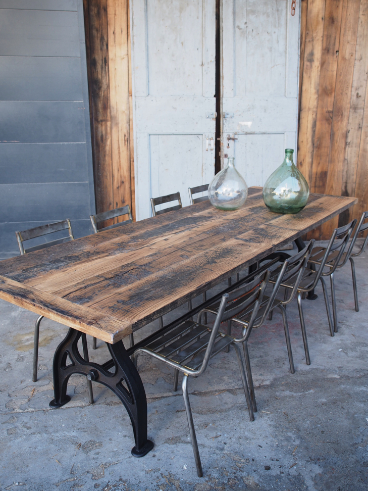 grande table industrielle plateau chene massif pietement fonte – Image 15
