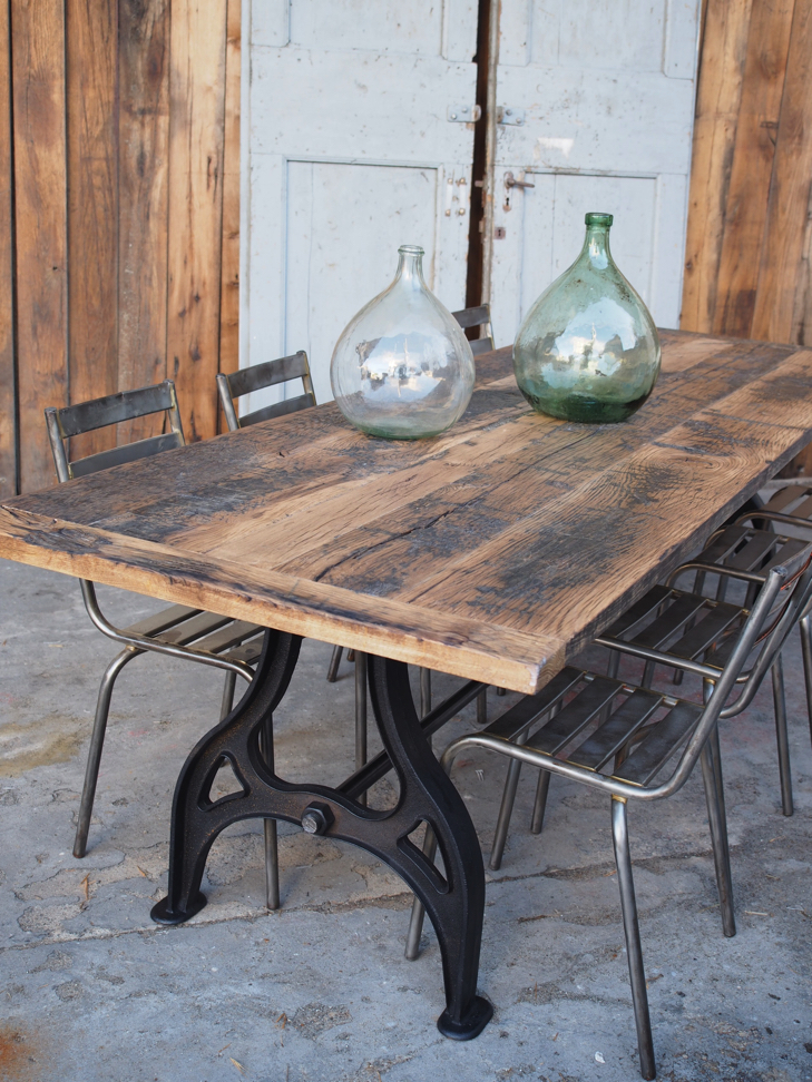 grande table industrielle plateau chene massif pietement fonte – Image 2