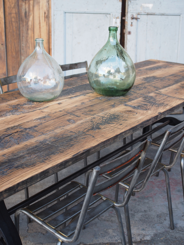 grande table industrielle plateau chene massif pietement fonte – Image 16