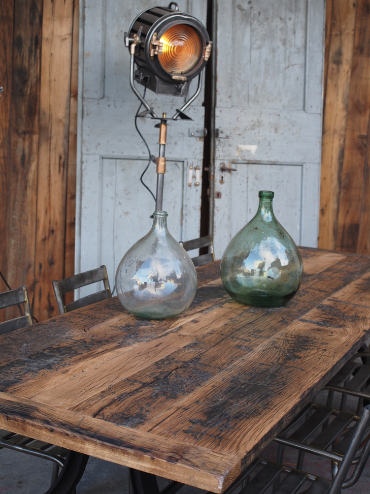 grande table industrielle plateau chene massif pietement fonte – Image 19