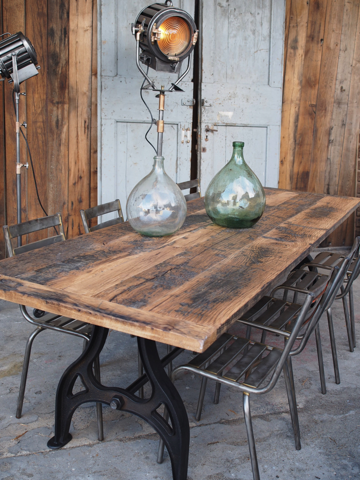 grande table industrielle plateau chene massif pietement fonte – Image 18