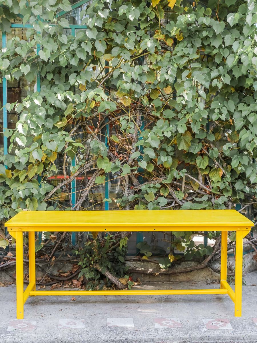 Table militaire metal bureau industrielle peinture epoxy jaune – Image 2