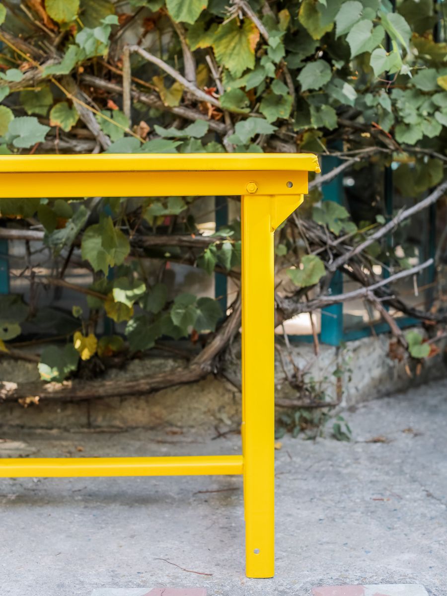 Table militaire metal bureau industrielle peinture epoxy jaune – Image 4