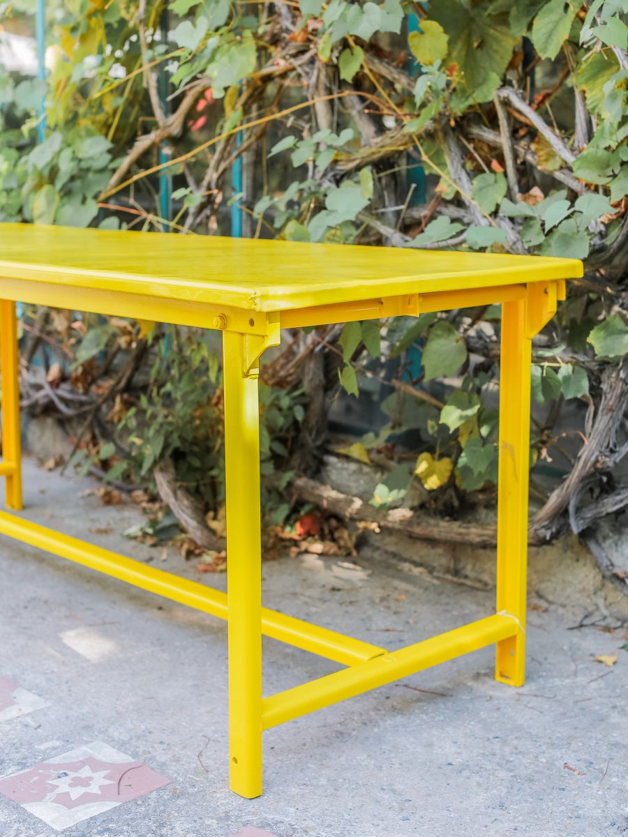 Table militaire metal bureau industrielle peinture epoxy jaune – Image 5