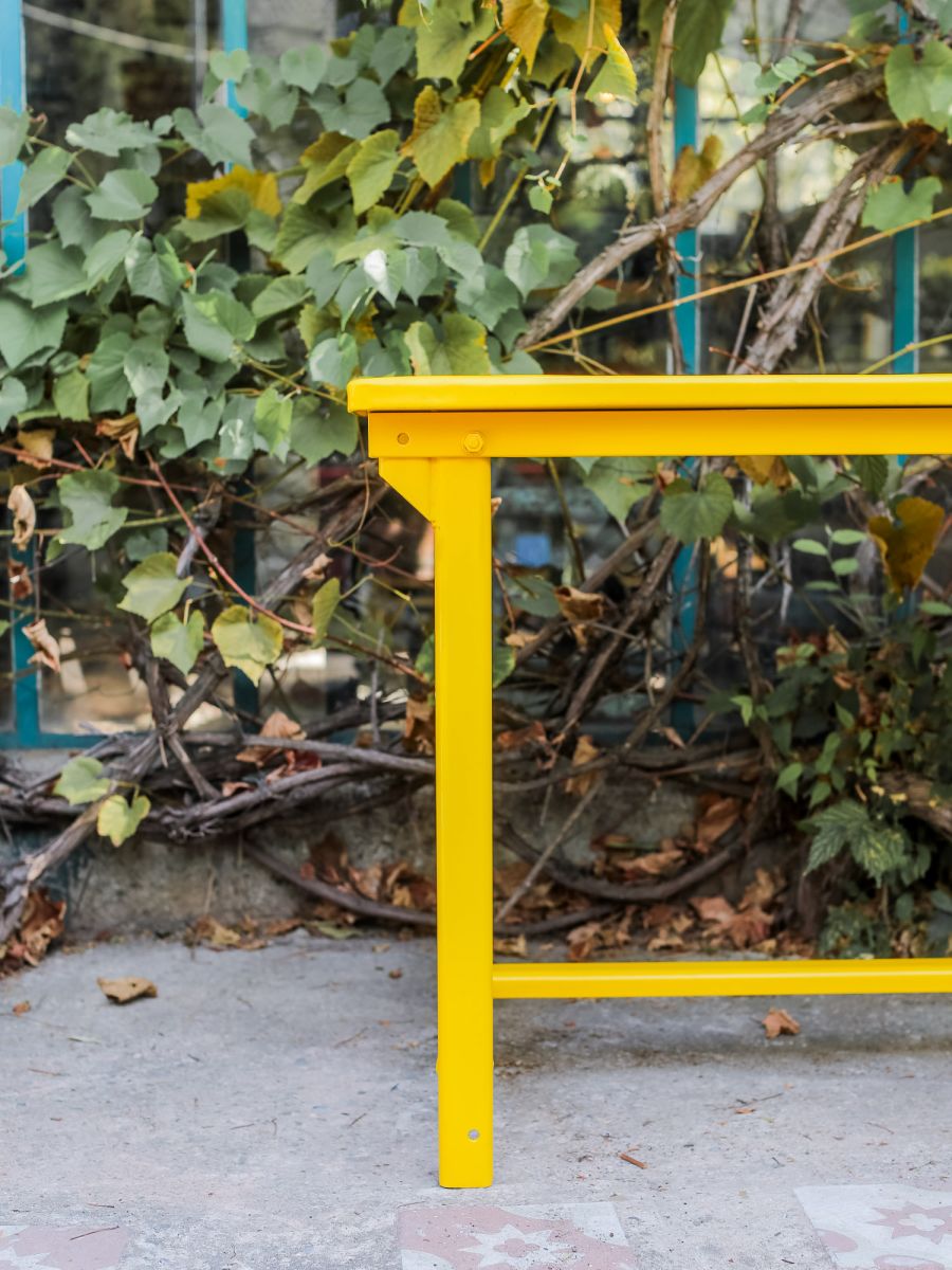 Table militaire metal bureau industrielle peinture epoxy jaune – Image 7