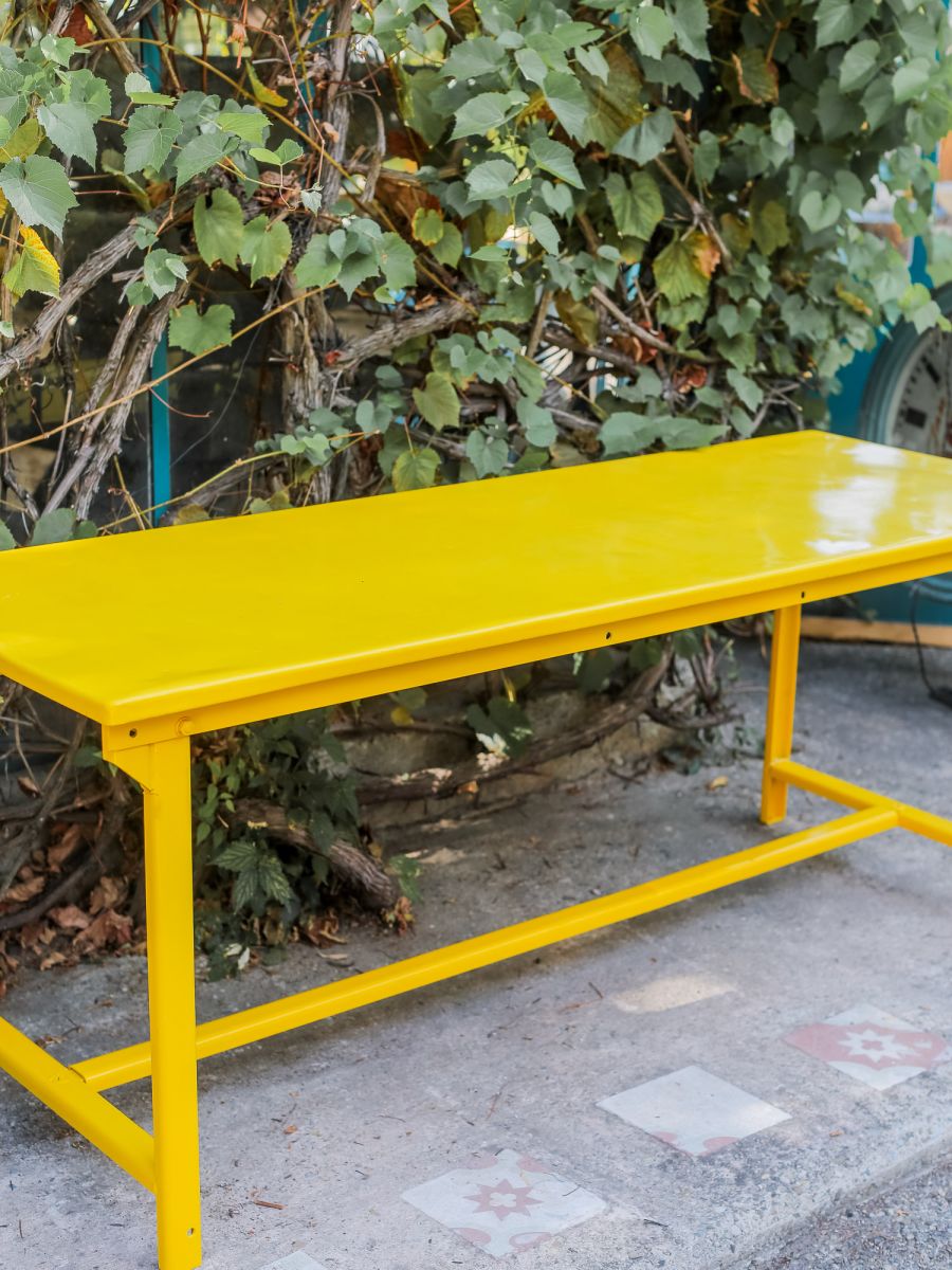 Table militaire metal bureau industrielle peinture epoxy jaune – Image 8