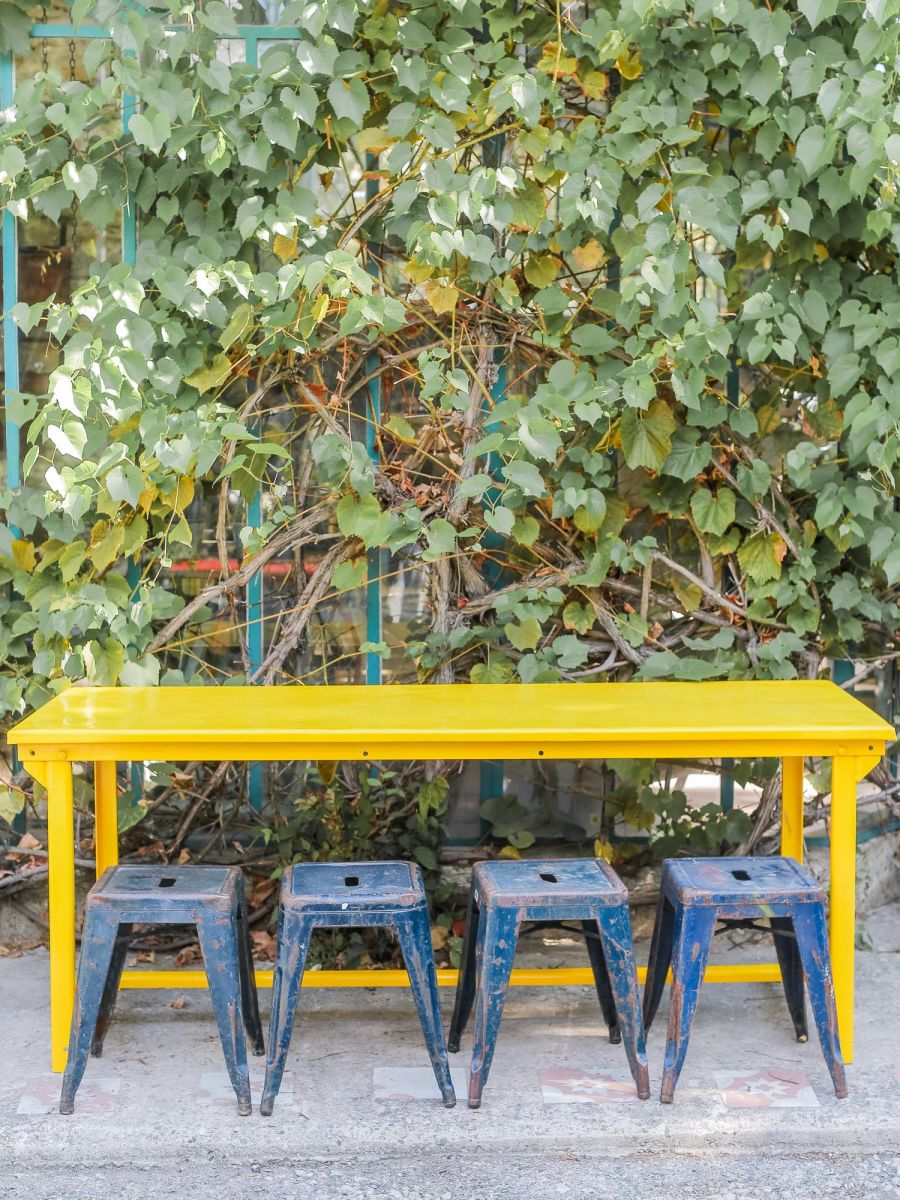 Table militaire metal bureau industrielle peinture epoxy jaune – Image 3