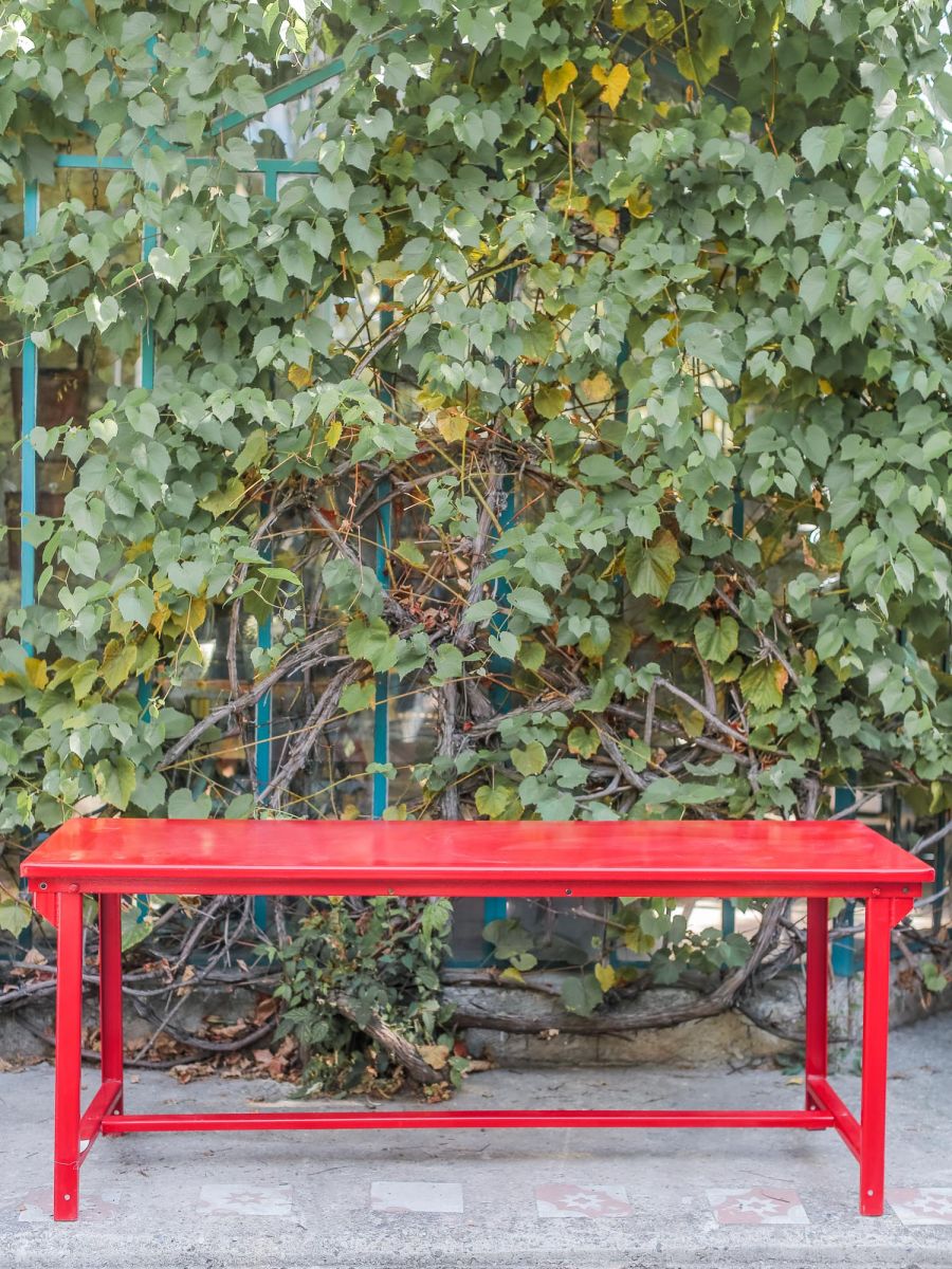 Table militaire metal bureau industrielle peinture epoxy rouge – Image 3