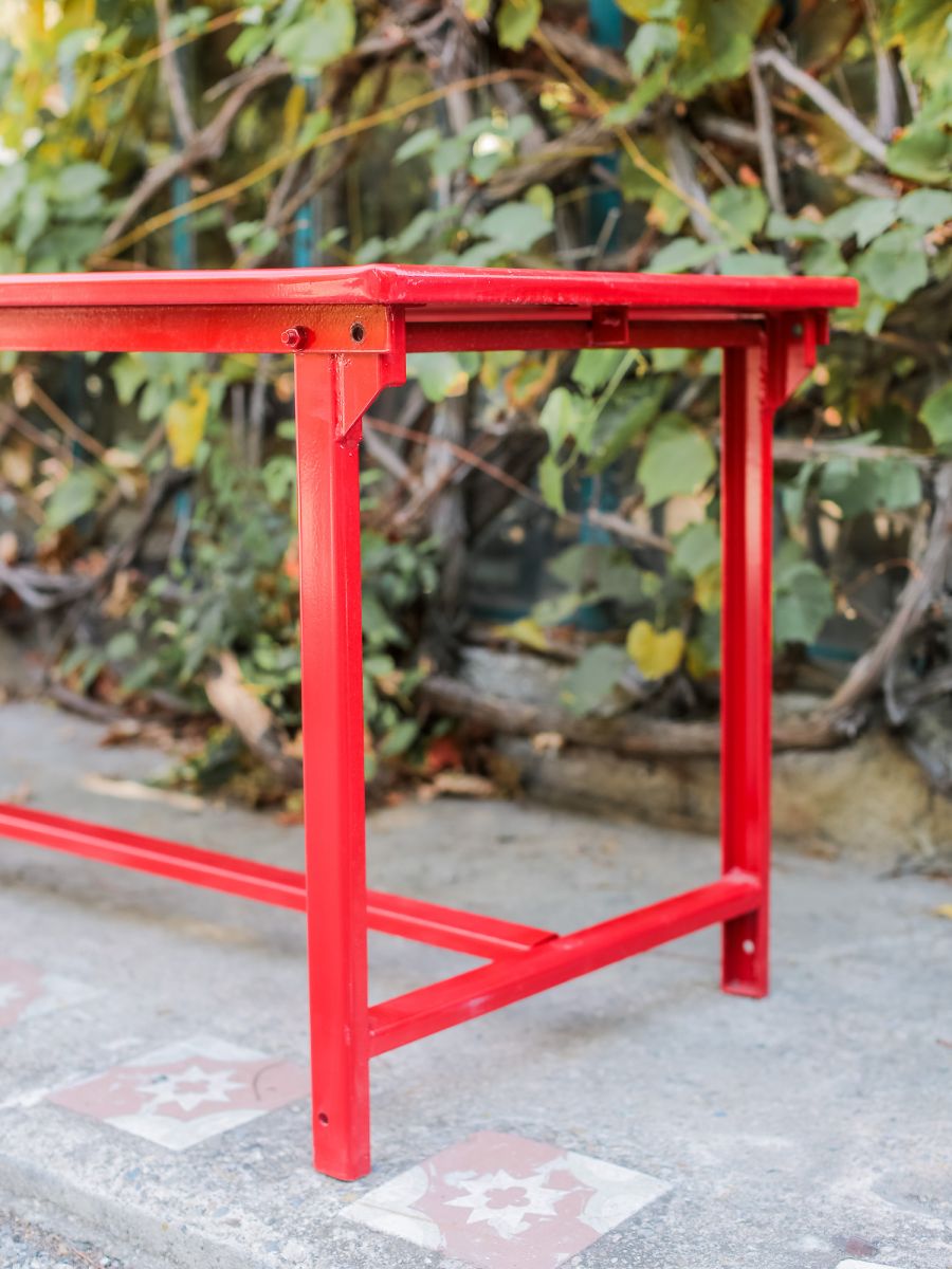 Table militaire metal bureau industrielle peinture epoxy rouge – Image 5