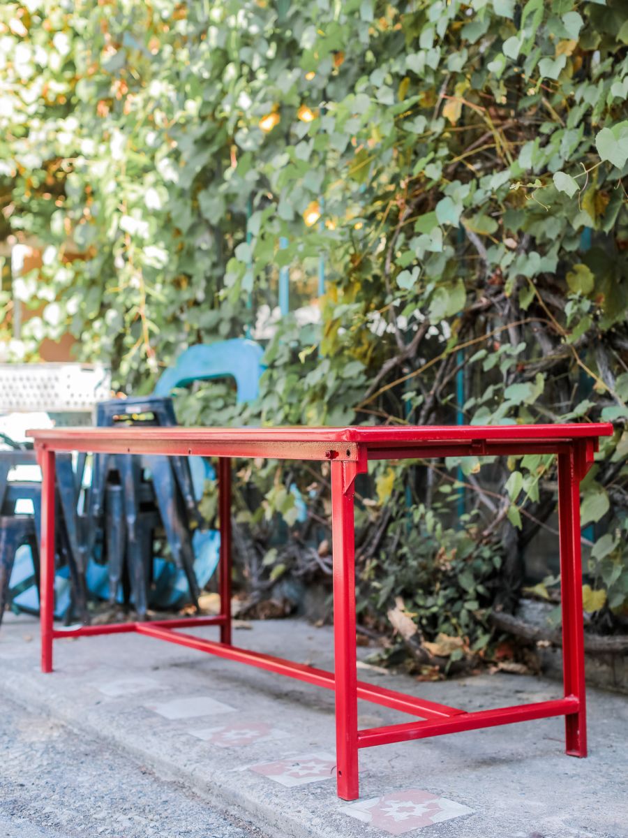 Table militaire metal bureau industrielle peinture epoxy rouge – Image 7