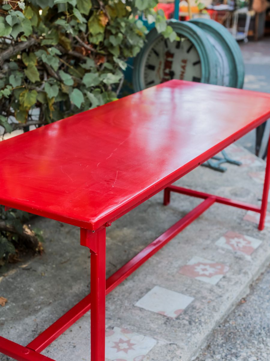 Table militaire metal bureau industrielle peinture epoxy rouge – Image 9