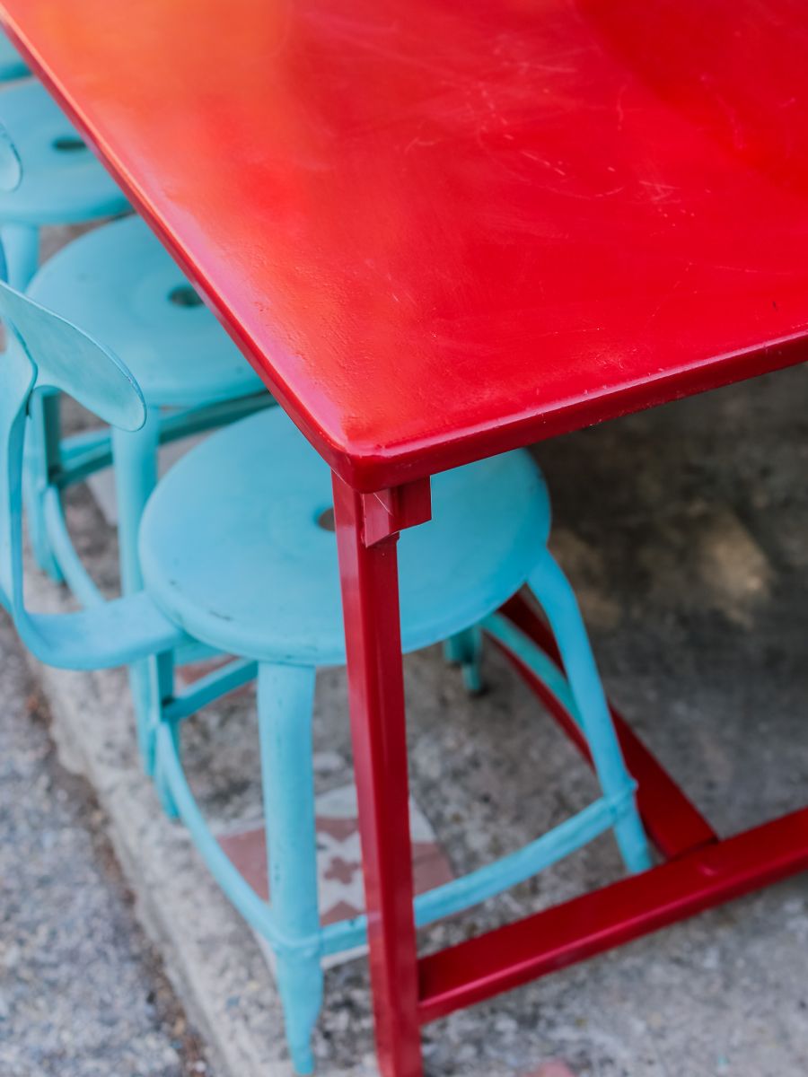 Table militaire metal bureau industrielle peinture epoxy rouge – Image 11