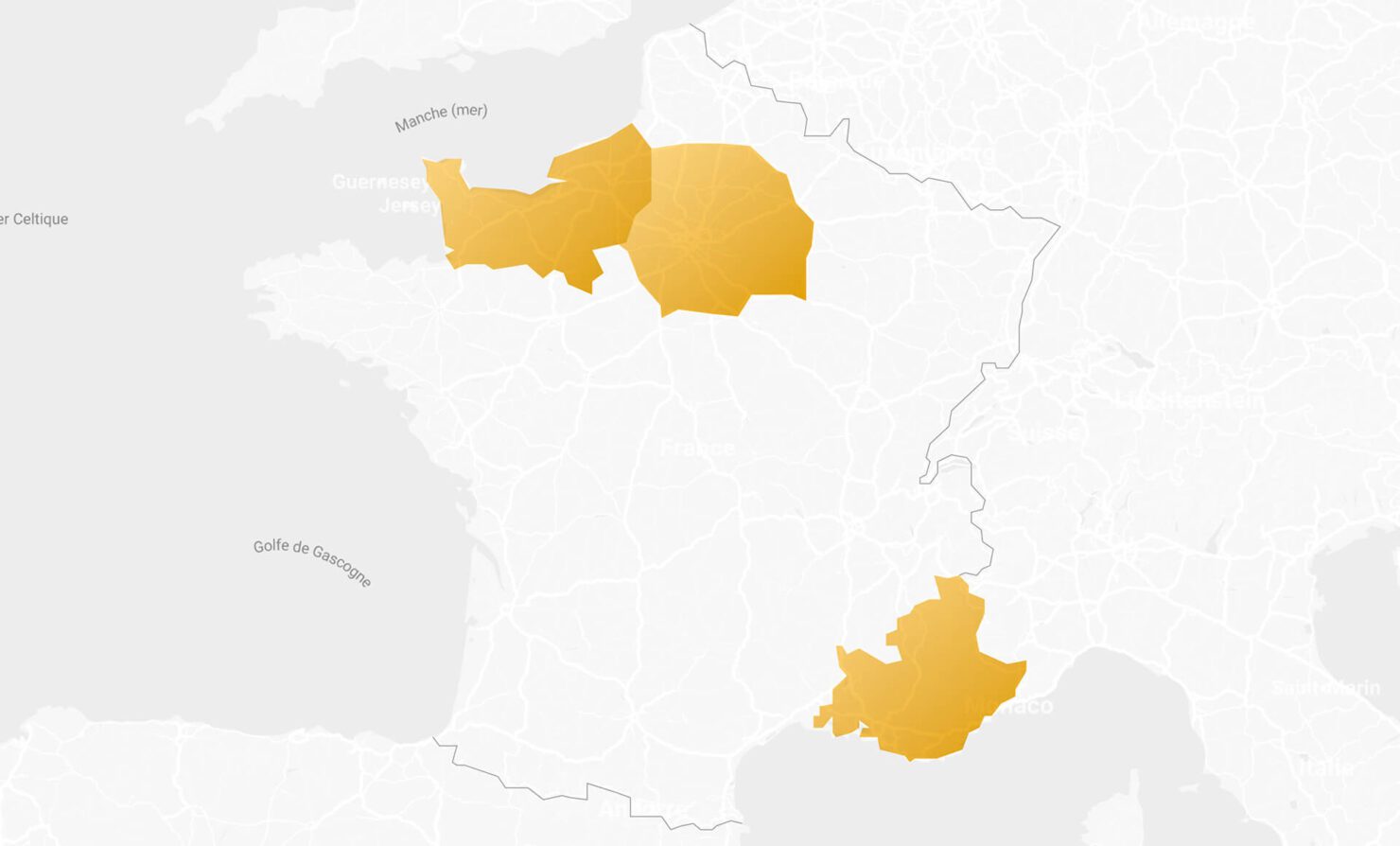 Présence d'Haussmann Design sur la carte de la France