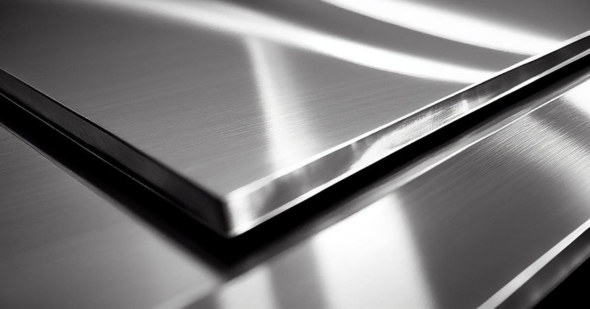 Abstract metal stainless steel plate texture background with copy space. Monochrome image. Generative AI