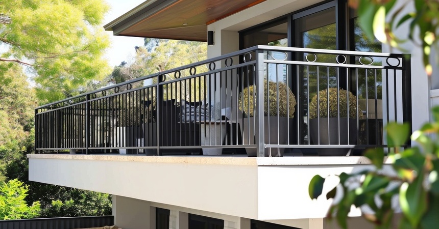 fence. chrome stainless steel fence on balcony