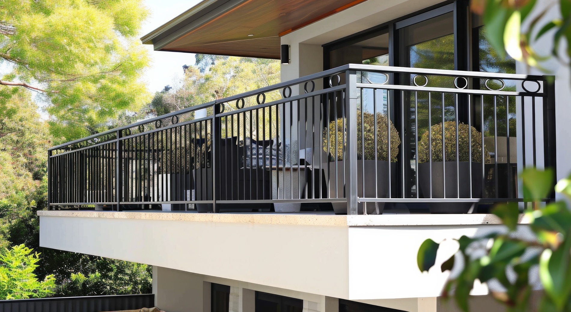 fence. chrome stainless steel fence on balcony