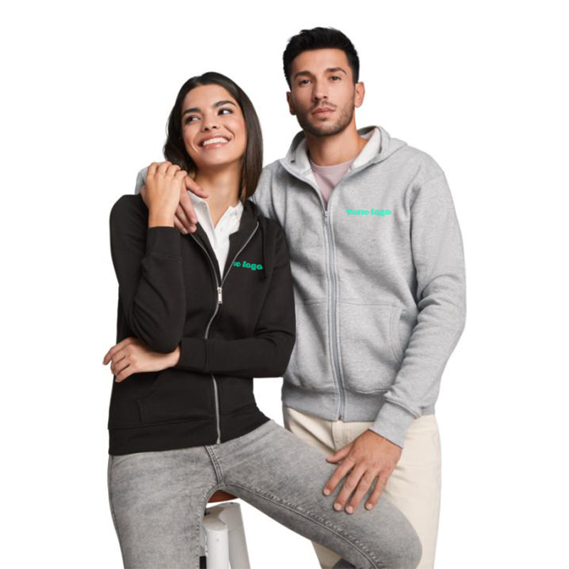 Veste sweat zippé avec capuche et unisexe personnalisable, logo imprimé par DTF