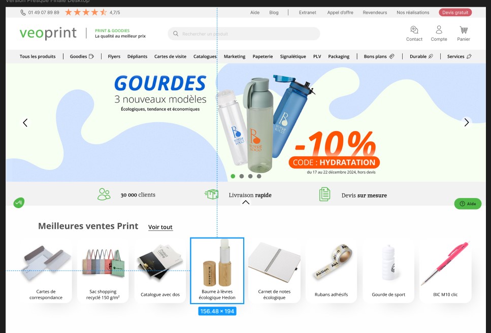 Maquette de la nouvelle homepage de Veoprint, imprimeur en ligne, qui améliore l'expérience client