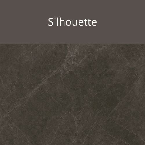 Présentation de la couleur silouhette avec une image de marbre sombre du même ton pour montrer l'origine de l'inspiration de cette couleur