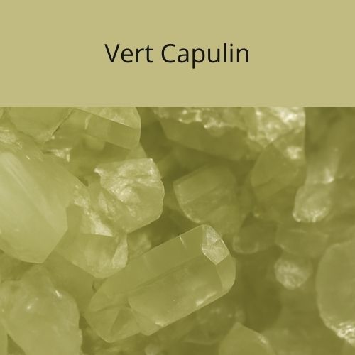 Présentation du vert capulin avec une image de cristaux du même ton pour montrer l'origine de l'inspiration de cette couleur