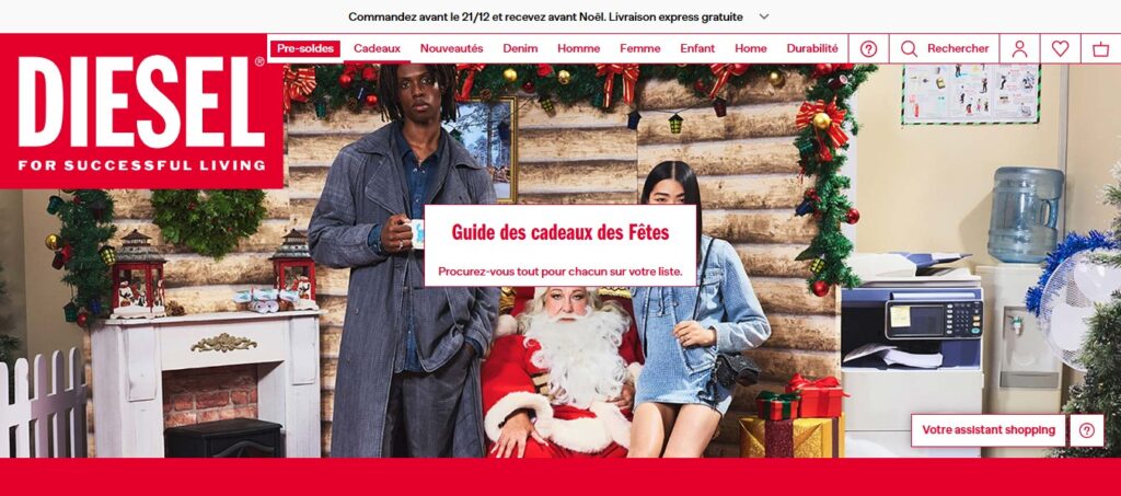 Capture d'écran du site Diesel de la page "Guide des cadeaux des fêtes"