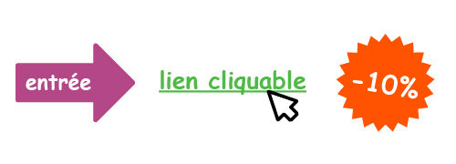 illustration concept d'affordance avec flèche, lien cliquable et macaron de promo