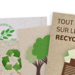 couverture de l'article avec des papiers texturés recyclés et des illustrations vectorielles vert et marron fond blanc